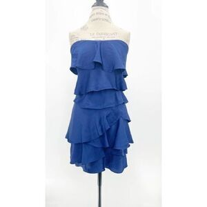 BCBGMAXAZRIA Blue Silky Tiered Ruffle Swing Dress US 6